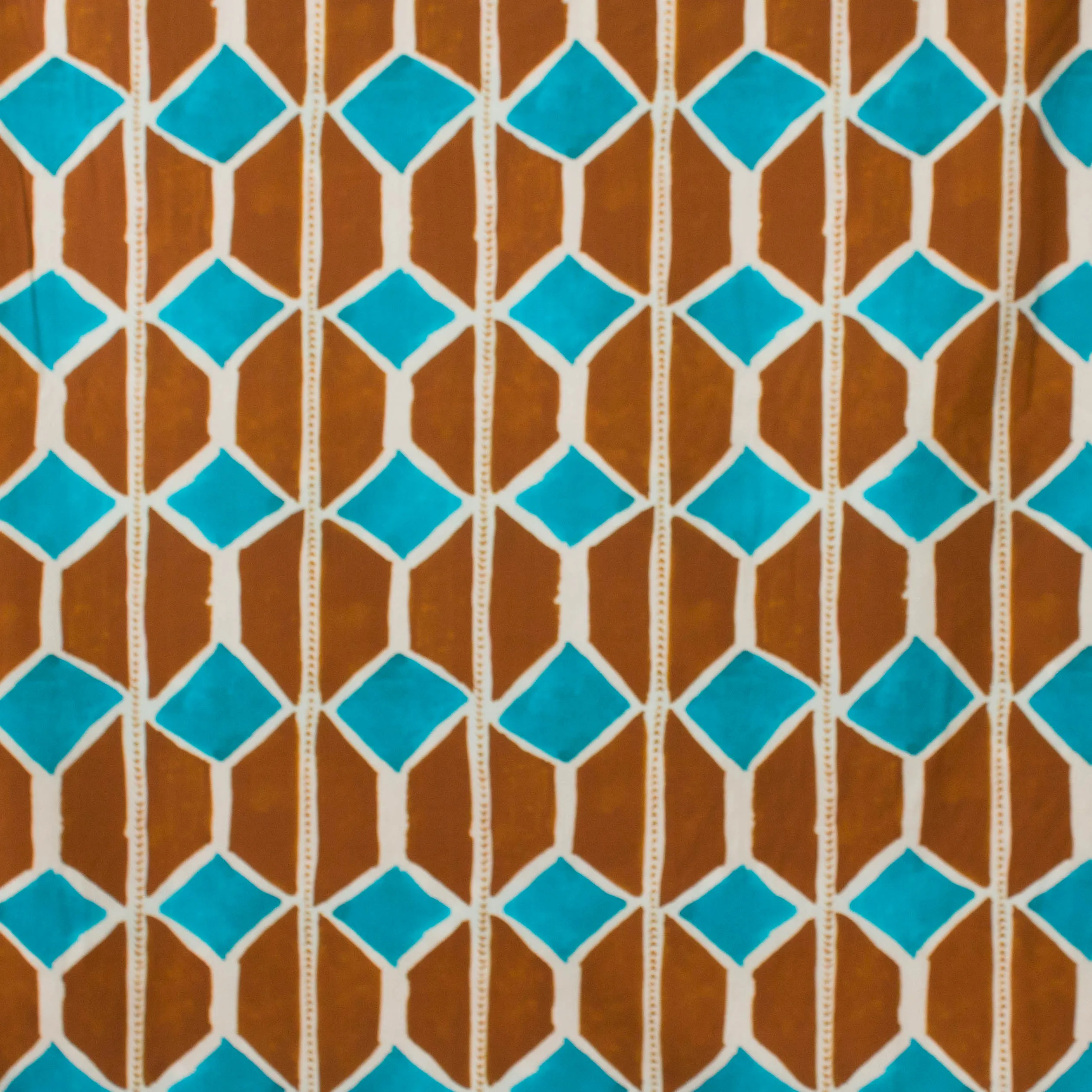 Katoen met bruin / turquoise geometrisch motief - A La Ville